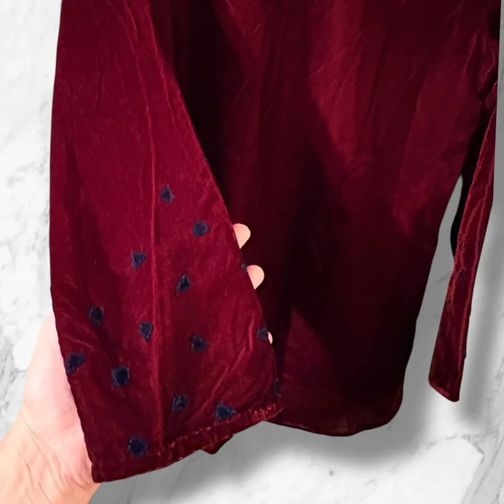 Elegant Benares Burgundy & Blue Women's Top Small Long Sleeves Decorative - Picture 4 of 7